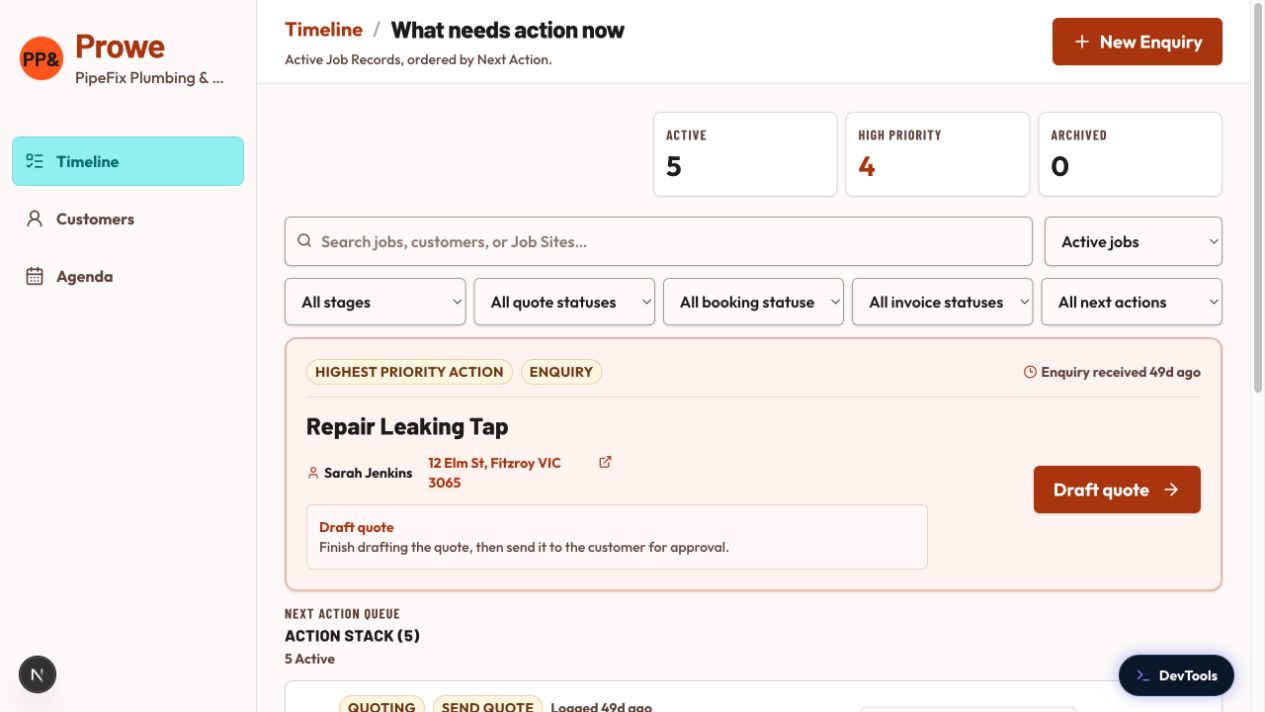 Prowe Timeline with Job Records